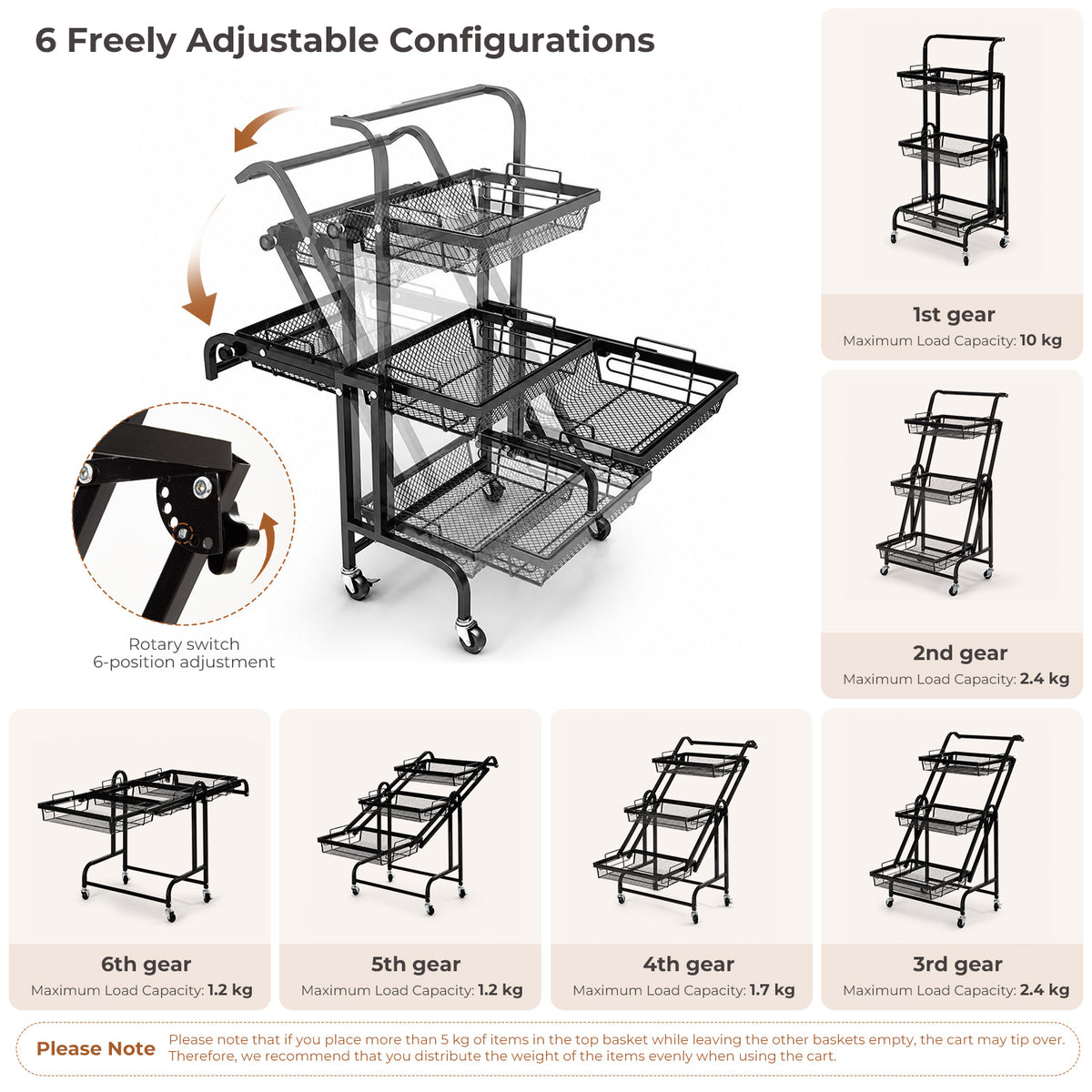 3-Tier Adjustable Storage Trolley