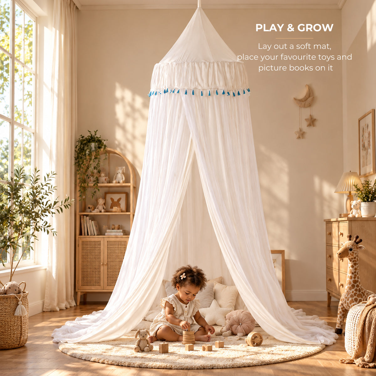White Kids Double-Layer Bed Canopy Mosquito Net