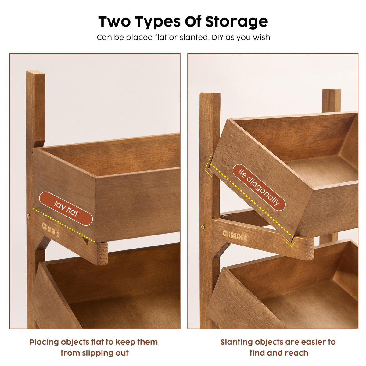 3-Tier Pine Wood Basket Display Stand