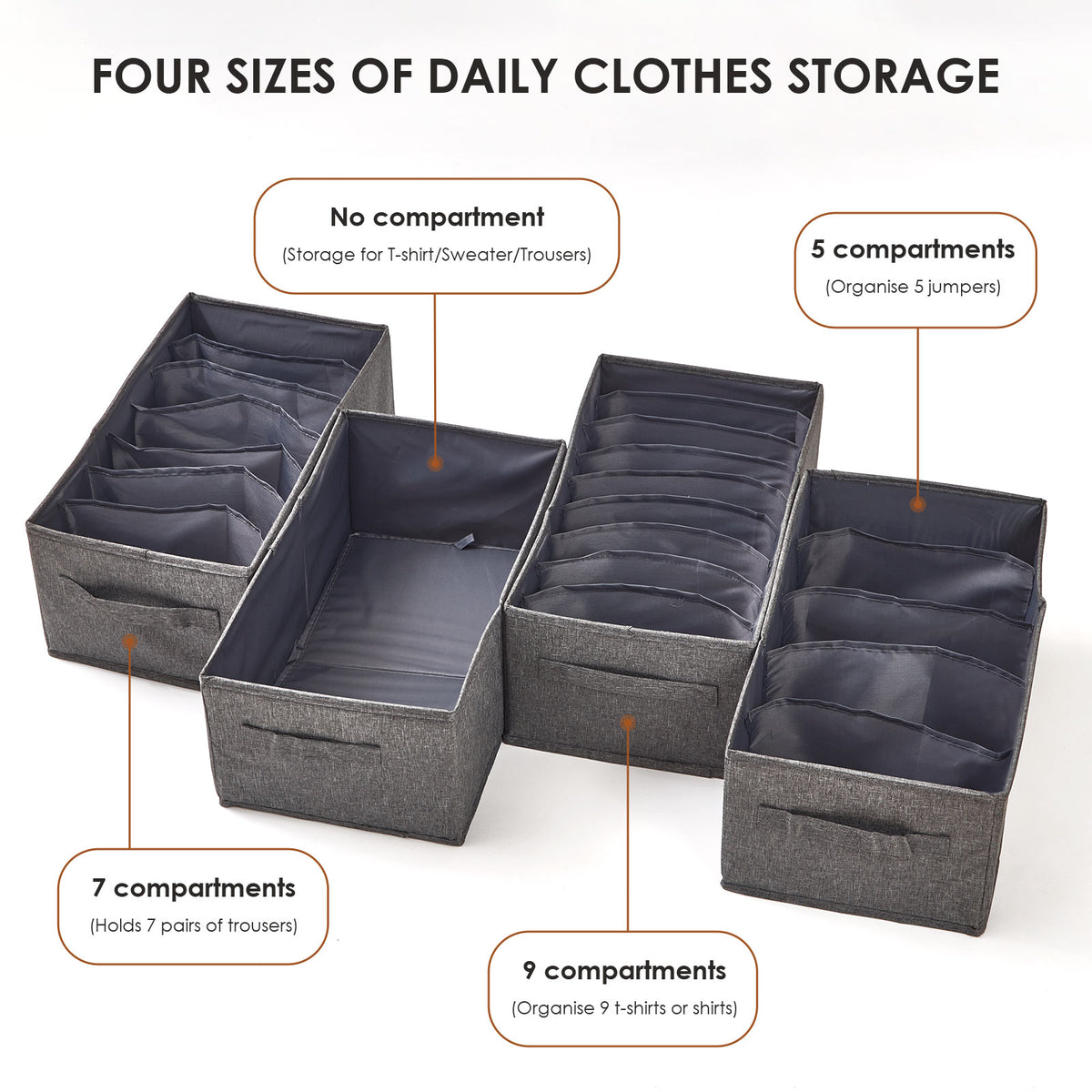 Wardrobe Clothes Organiser Boxes with Dividers - 4 Pack