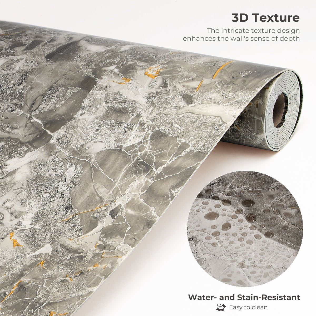 Golden Grey Marble-Effect Self-Adhesive Vinyl Roll - 40 cm × 3 m