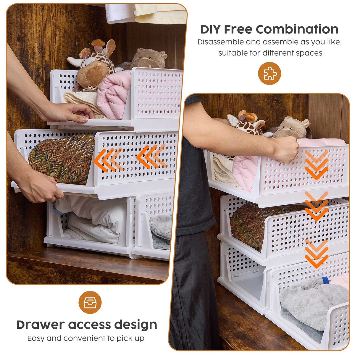 Stackable Wardrobe Storage Baskets – 4 Pack