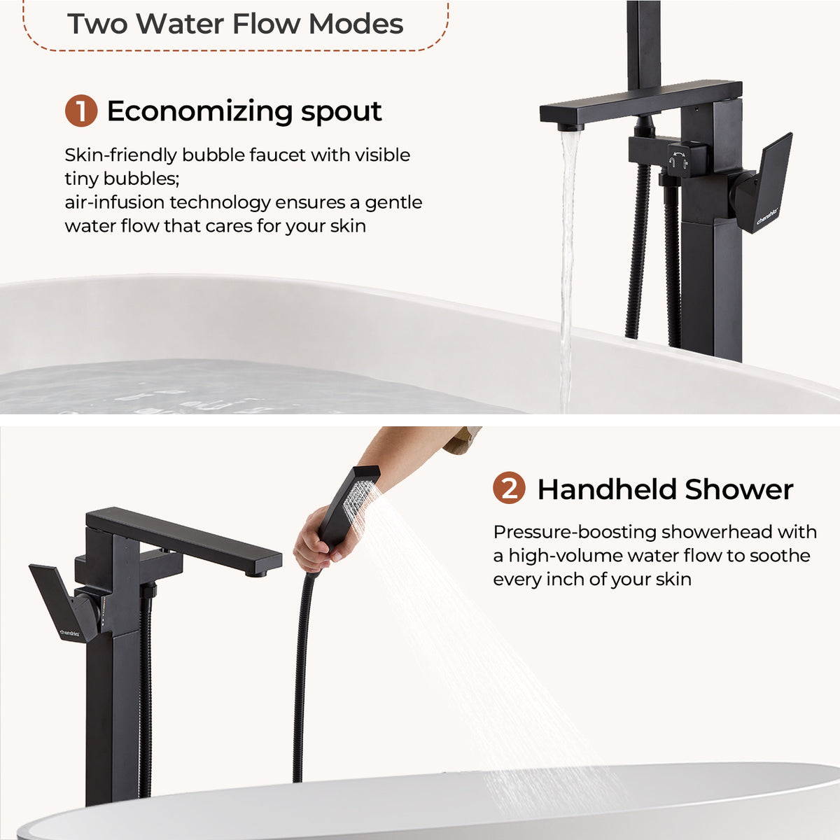 Freestanding Bath Mixer & Handheld Shower - Square