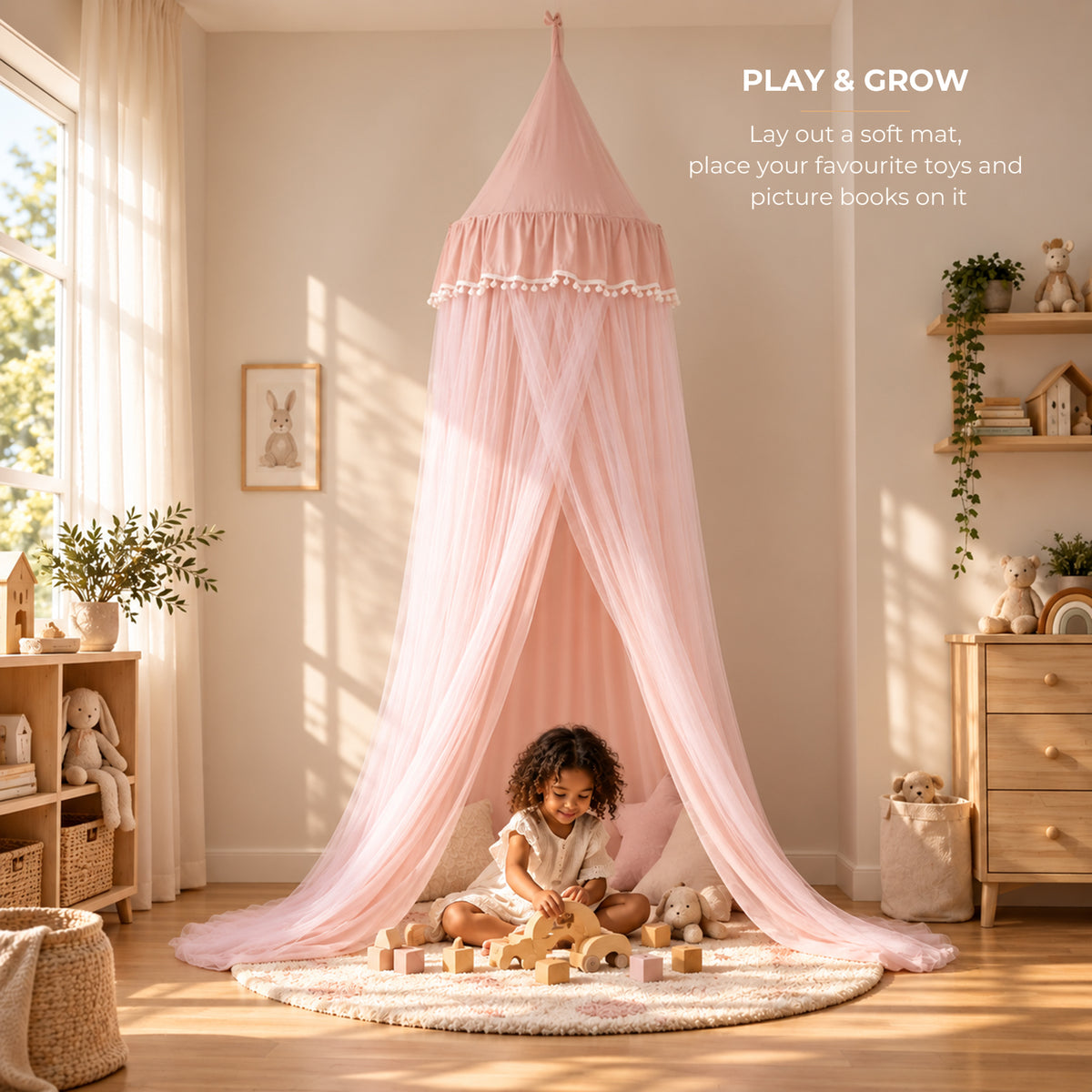 Pink Kids Double-Layer Bed Canopy Mosquito Net