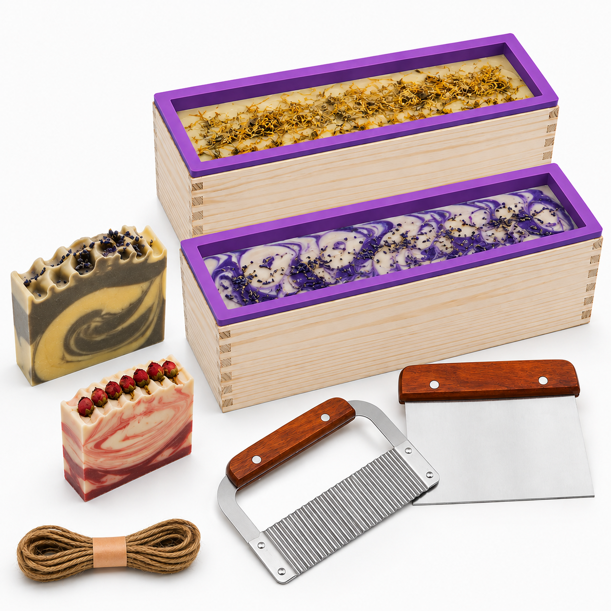 Silicone Soap Mould Set with Wooden Holders and Cutters - Purple