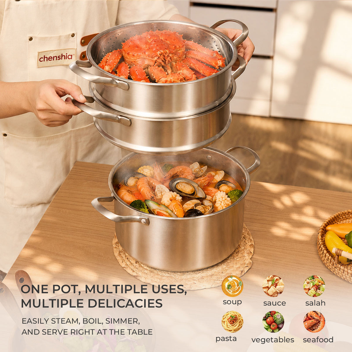 2-in-1 Stainless Steel Steamer & Soup Pot
