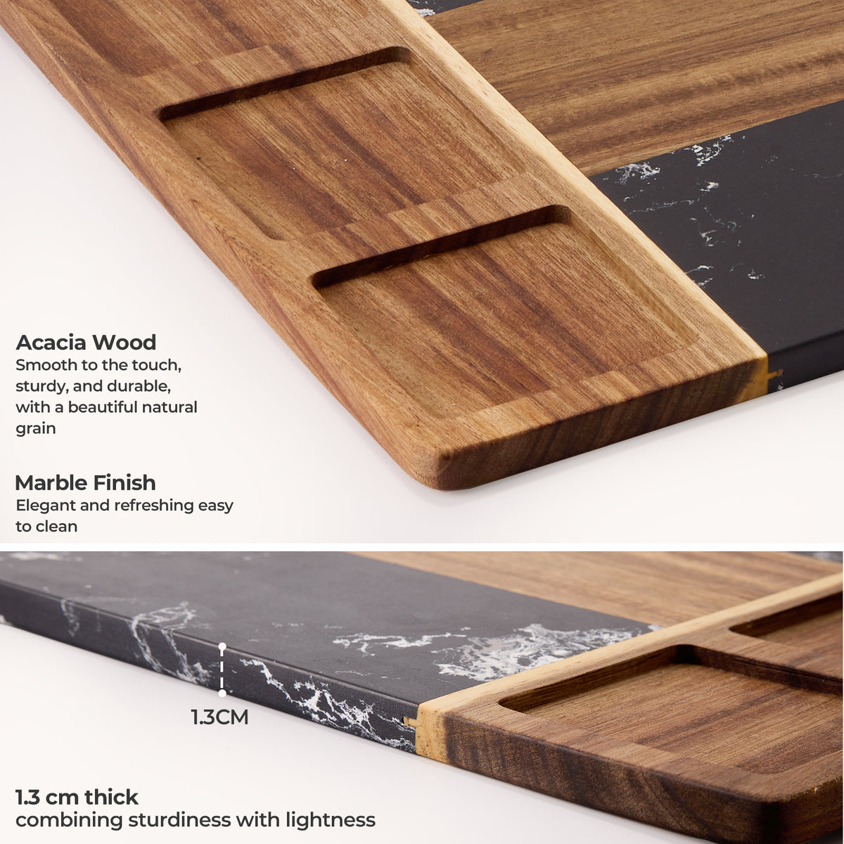 Acacia Wood & Black Marble Charcuterie Board Set