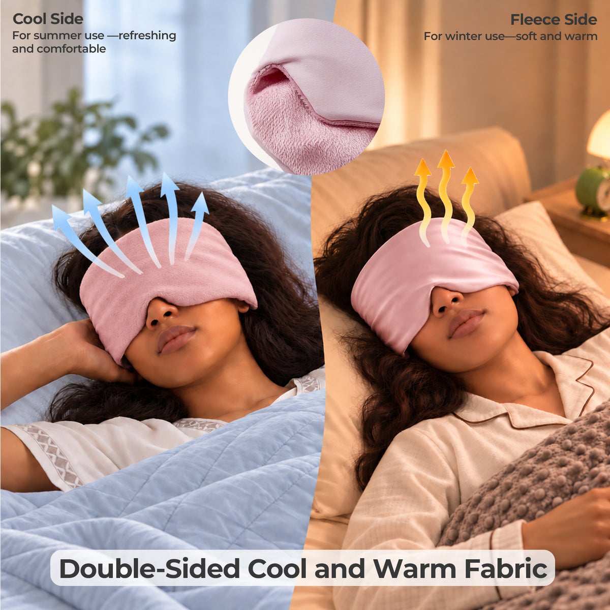 Weighted Eye Mask with Reversible Cool and Fleece Sides - Pink