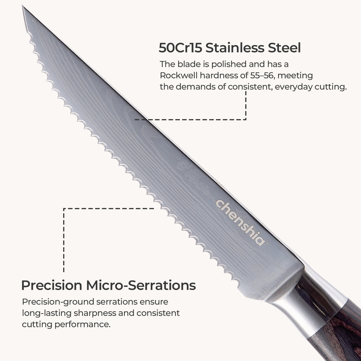 Wooden Handle Steak Knife - Set of 4