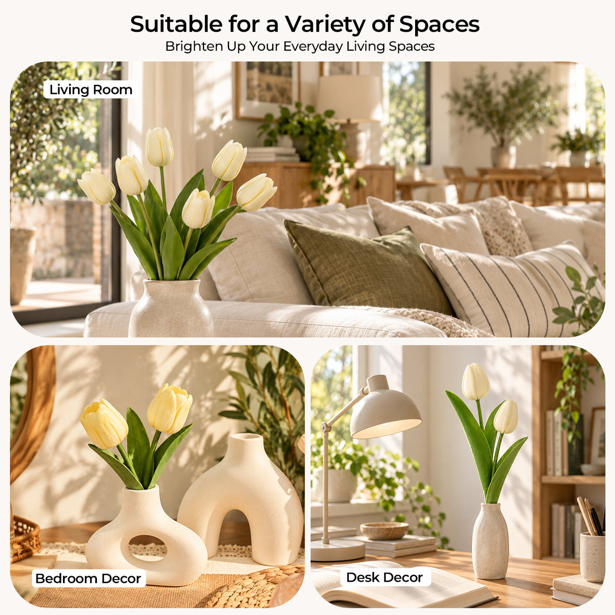 Artificial Tulips - Pastel Yellow, 30 Stems