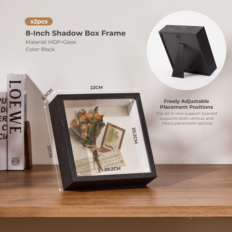 Black 20cm Shadow Box Frame - 3D Deep Display Case (2 Pack)