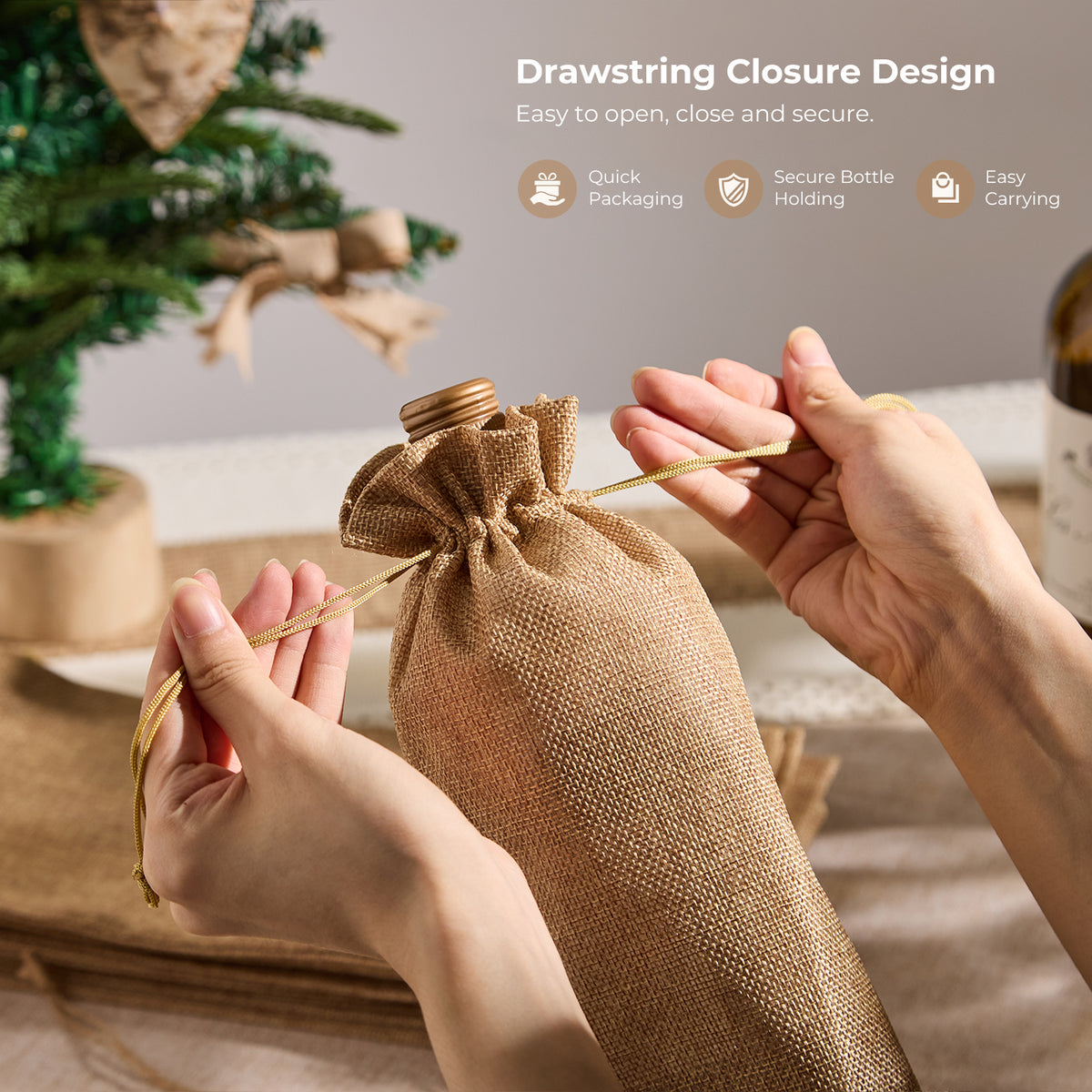 Burlap-Style Wine Gift Bags with Tags - 12 Pack