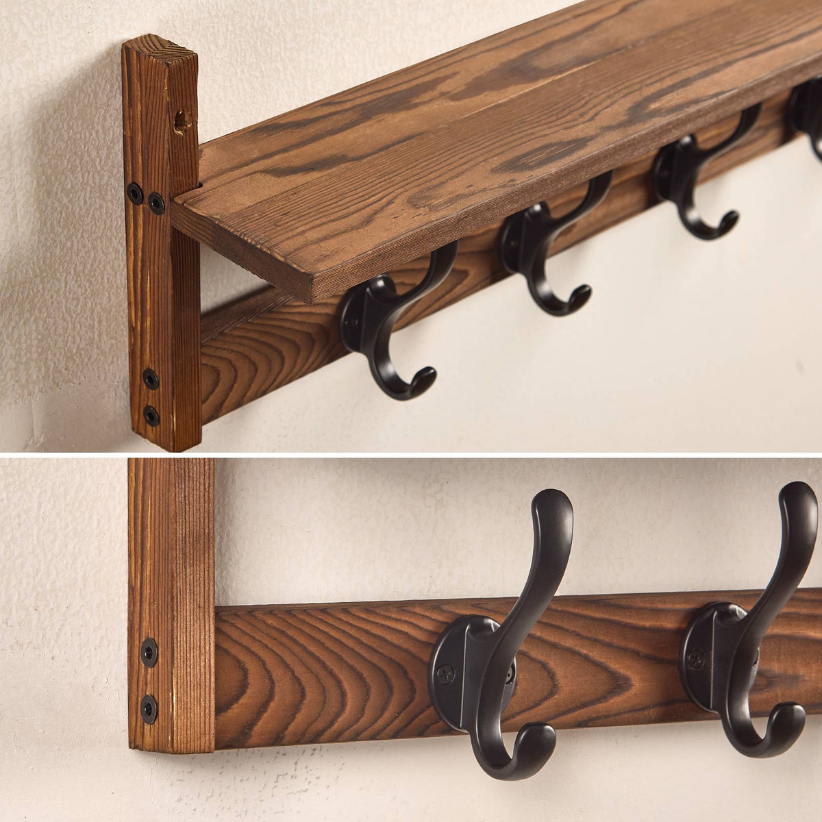 Industrial Wall Coat Rack with Shelf - 5 Hooks