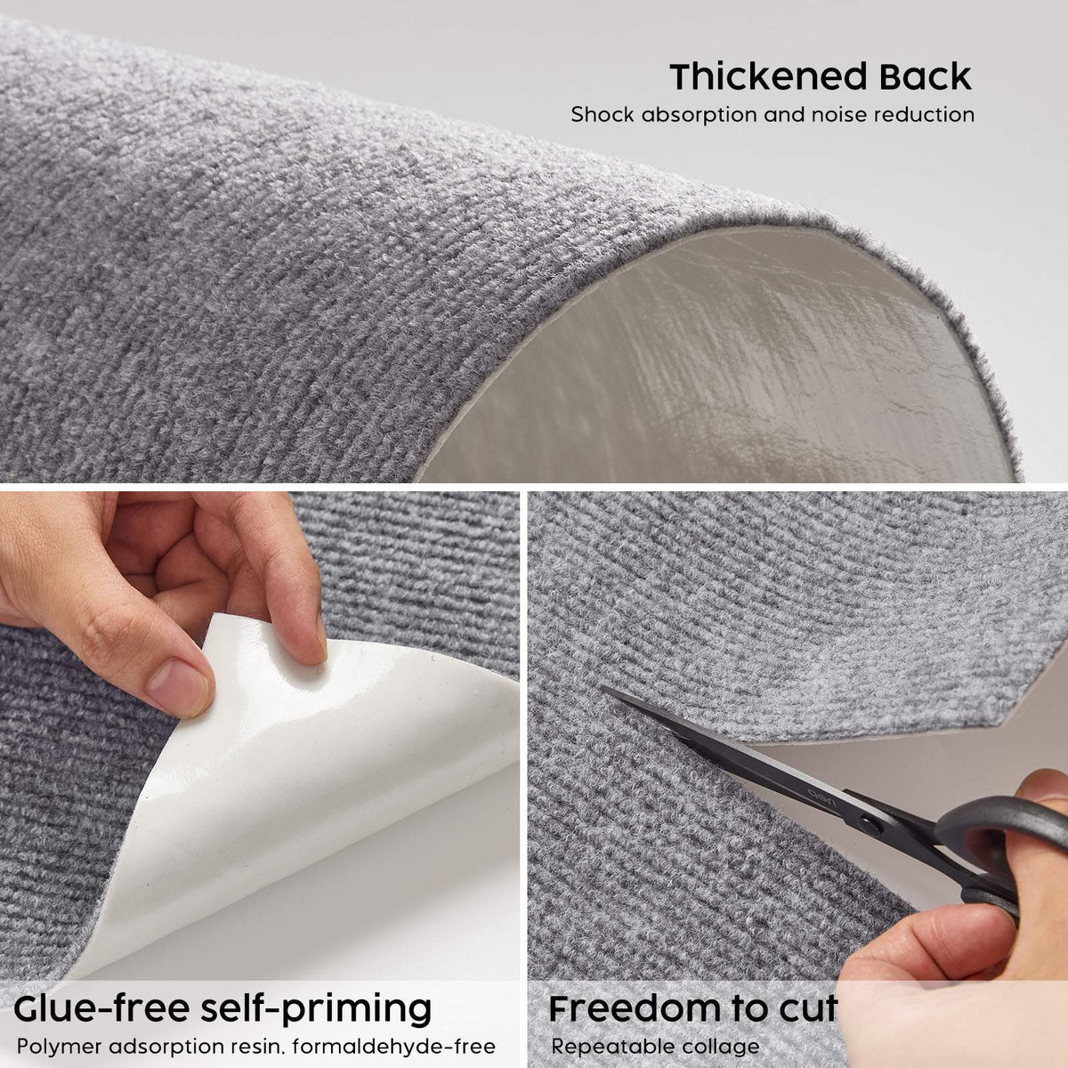 Self-Adhesive Carpet Tiles 50 x 50 cm - Grey, 10 Pack