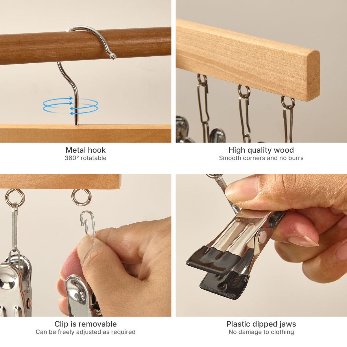 Wooden Multi-Pant Hangers with Anti-Slip Clips - 2 Pack