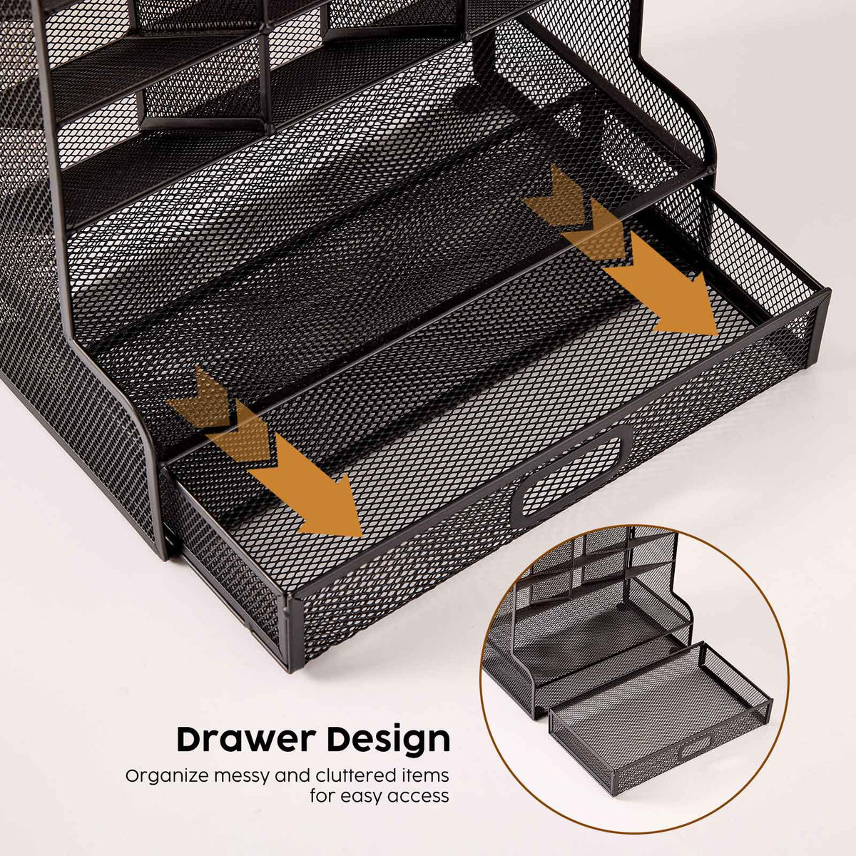 Mesh Desk Stationery Organiser with Drawer