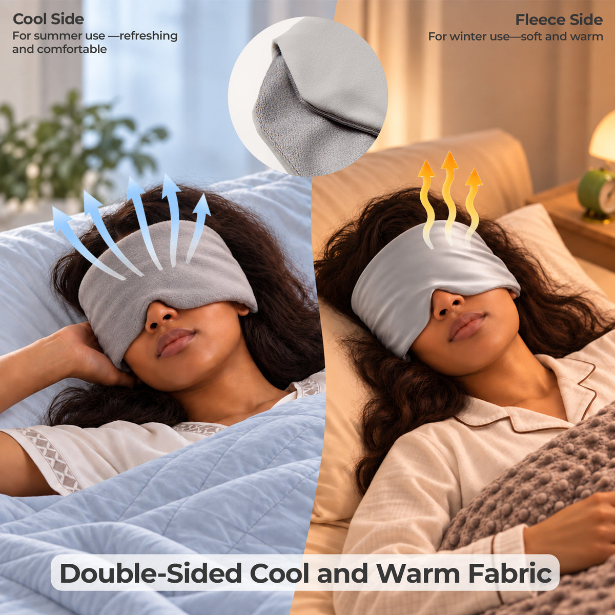 Weighted Eye Mask with Reversible Cool and Fleece Sides - Grey