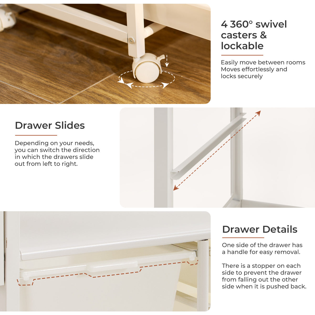 Extendable Kitchen Storage Cart with 6 Drawers