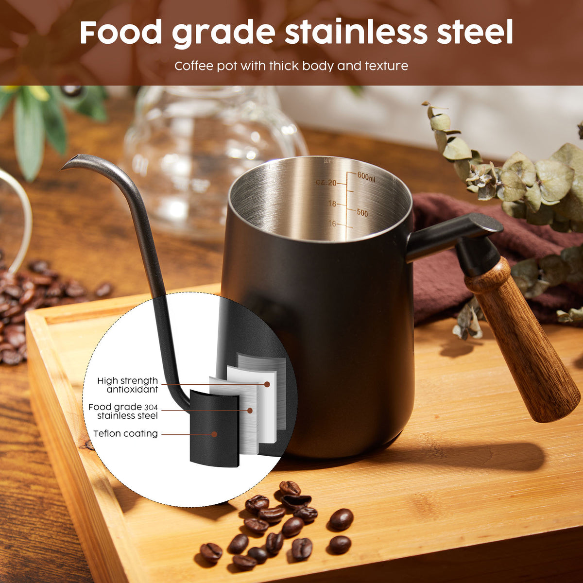 600 ml Gooseneck Pour-Over Kettle – Matte Black