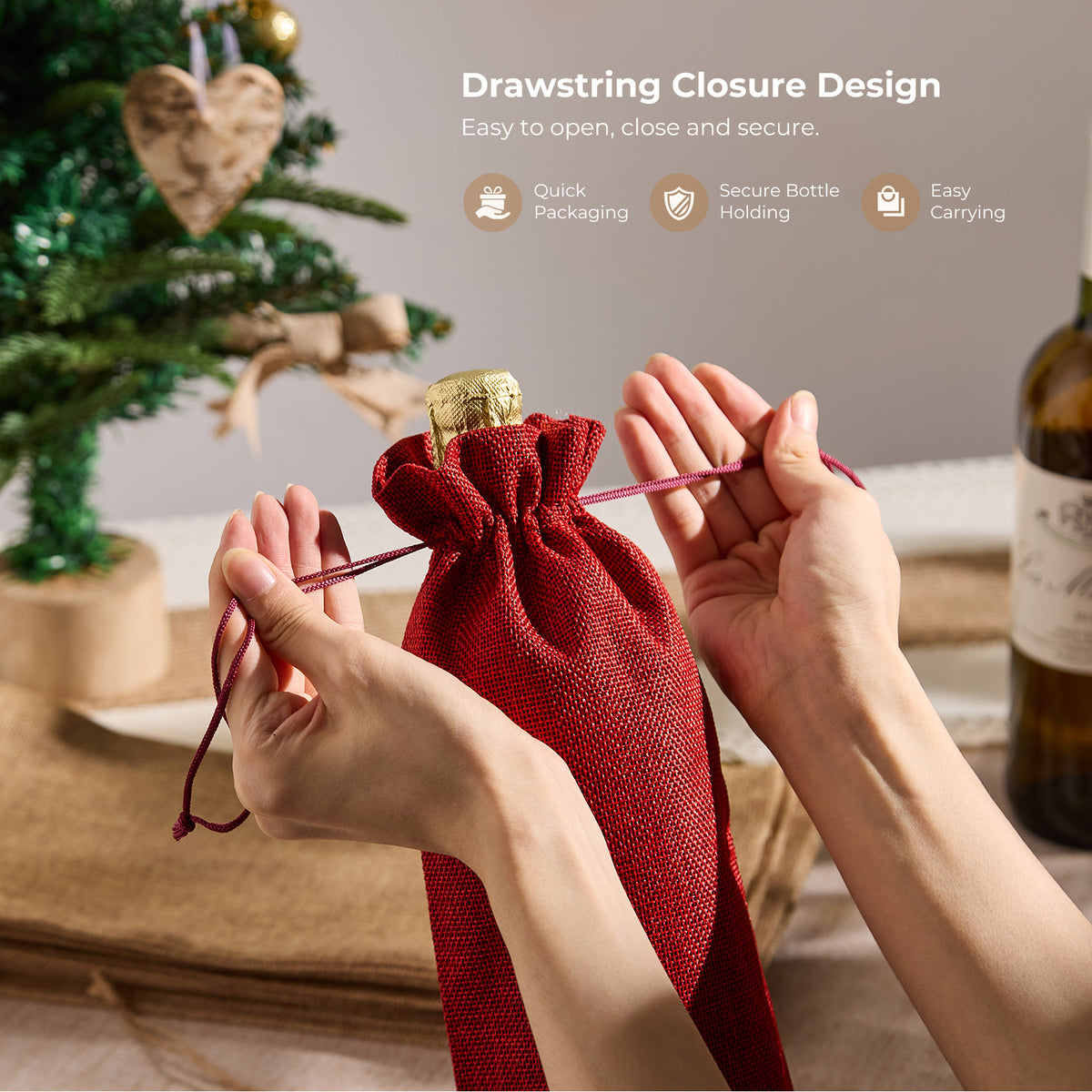 Burlap-Style Wine Gift Bags with Tags - 12 Pack