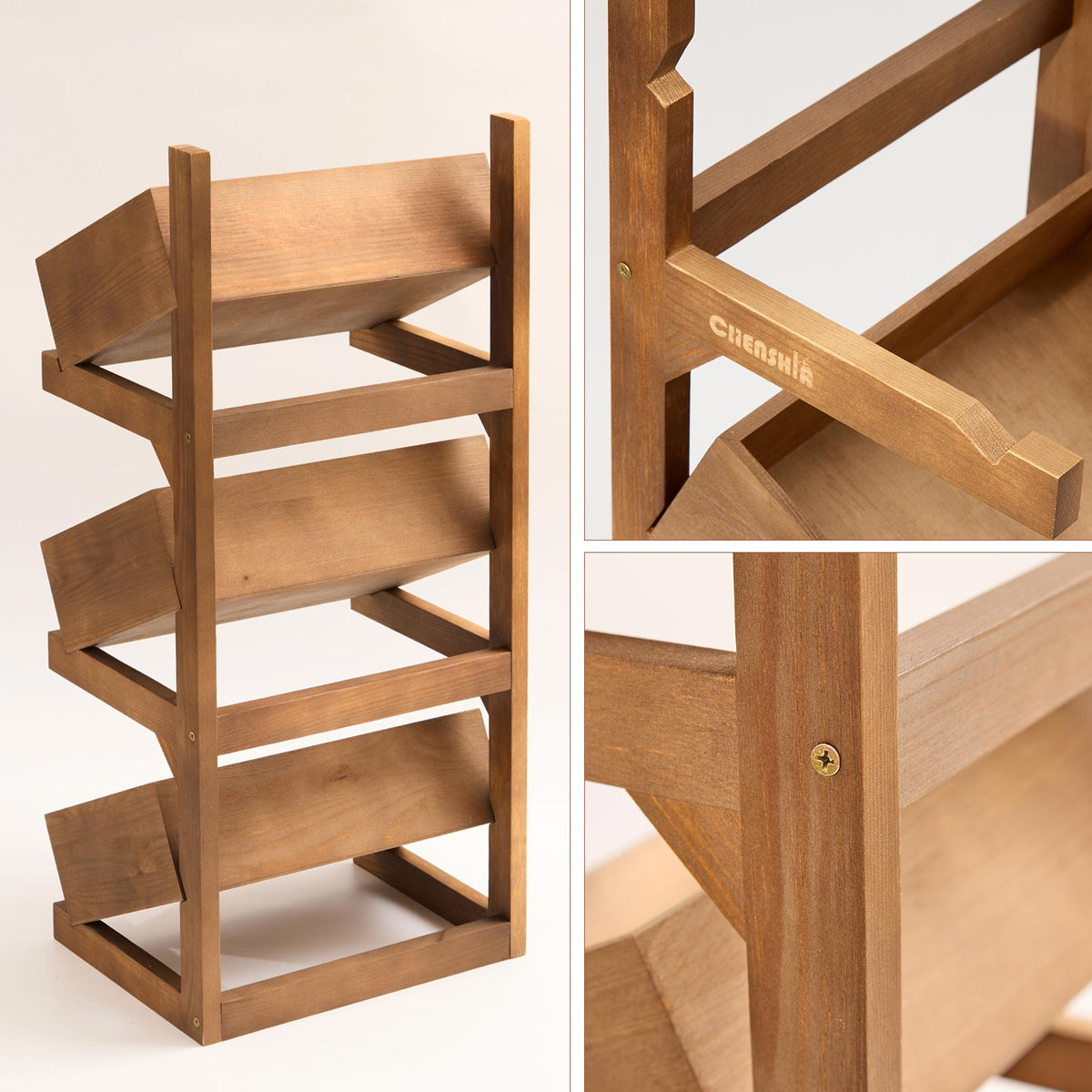 3-Tier Pine Wood Basket Display Stand