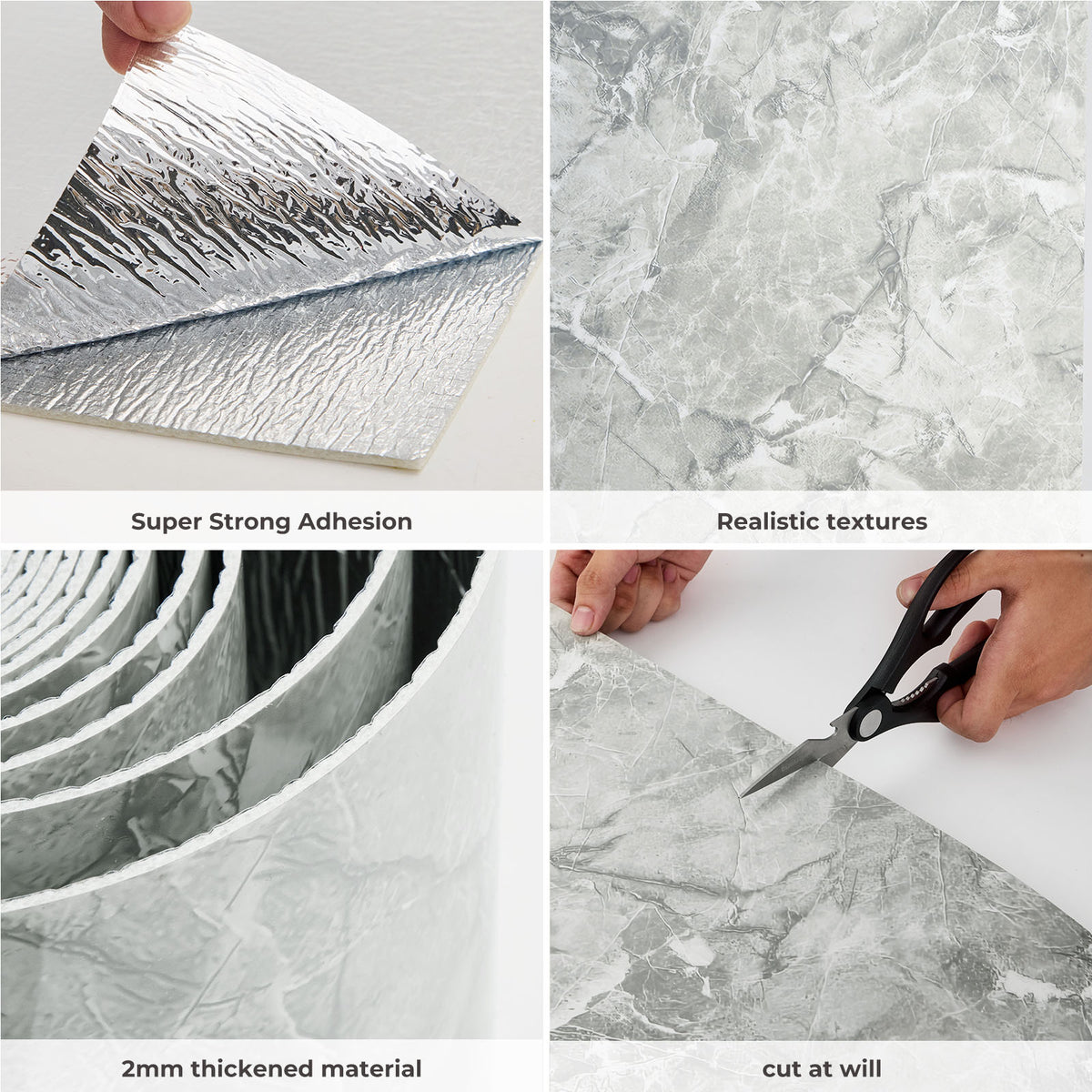 Grey Marble-Effect Self-Adhesive Vinyl Roll | 40 cm × 3 m