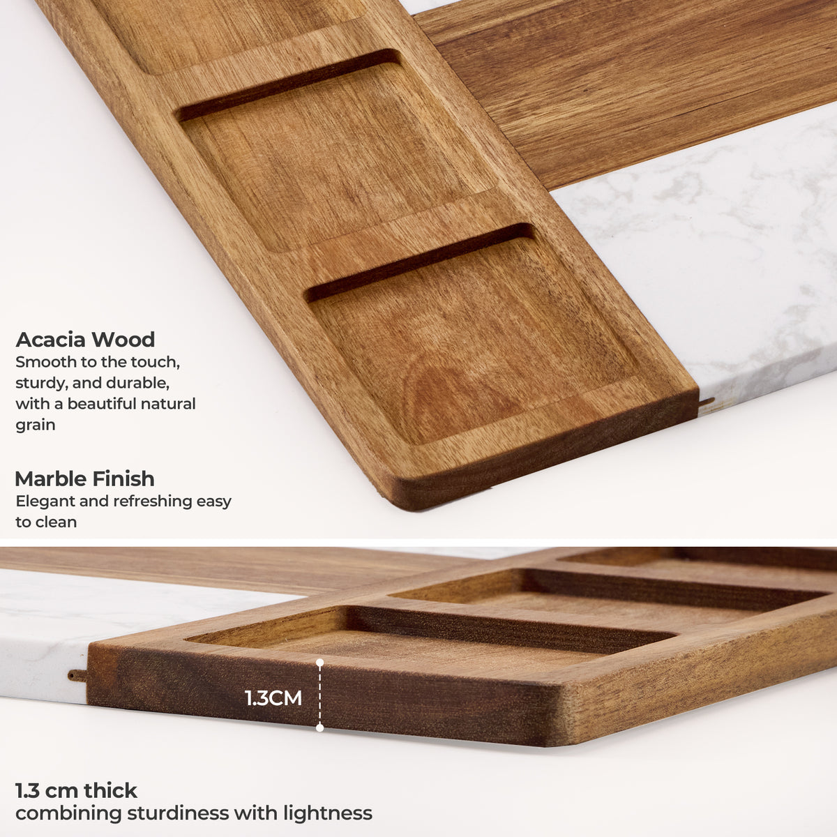 Acacia Wood & White Marble Charcuterie Board Set