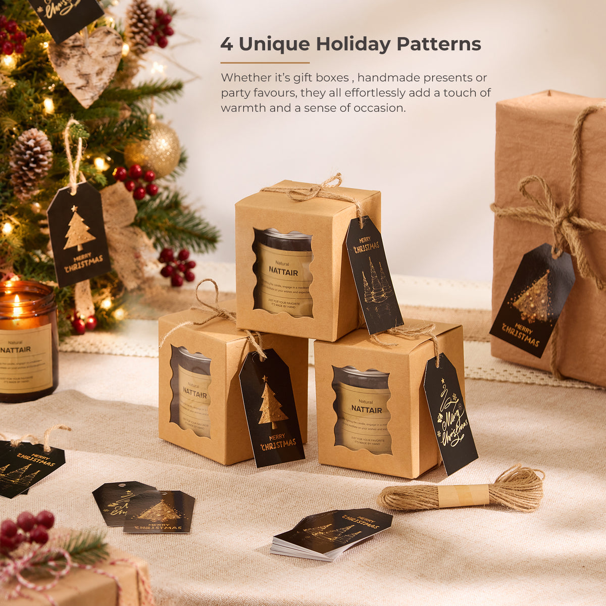 Black & Gold Christmas Gift Tags – 48 Pack