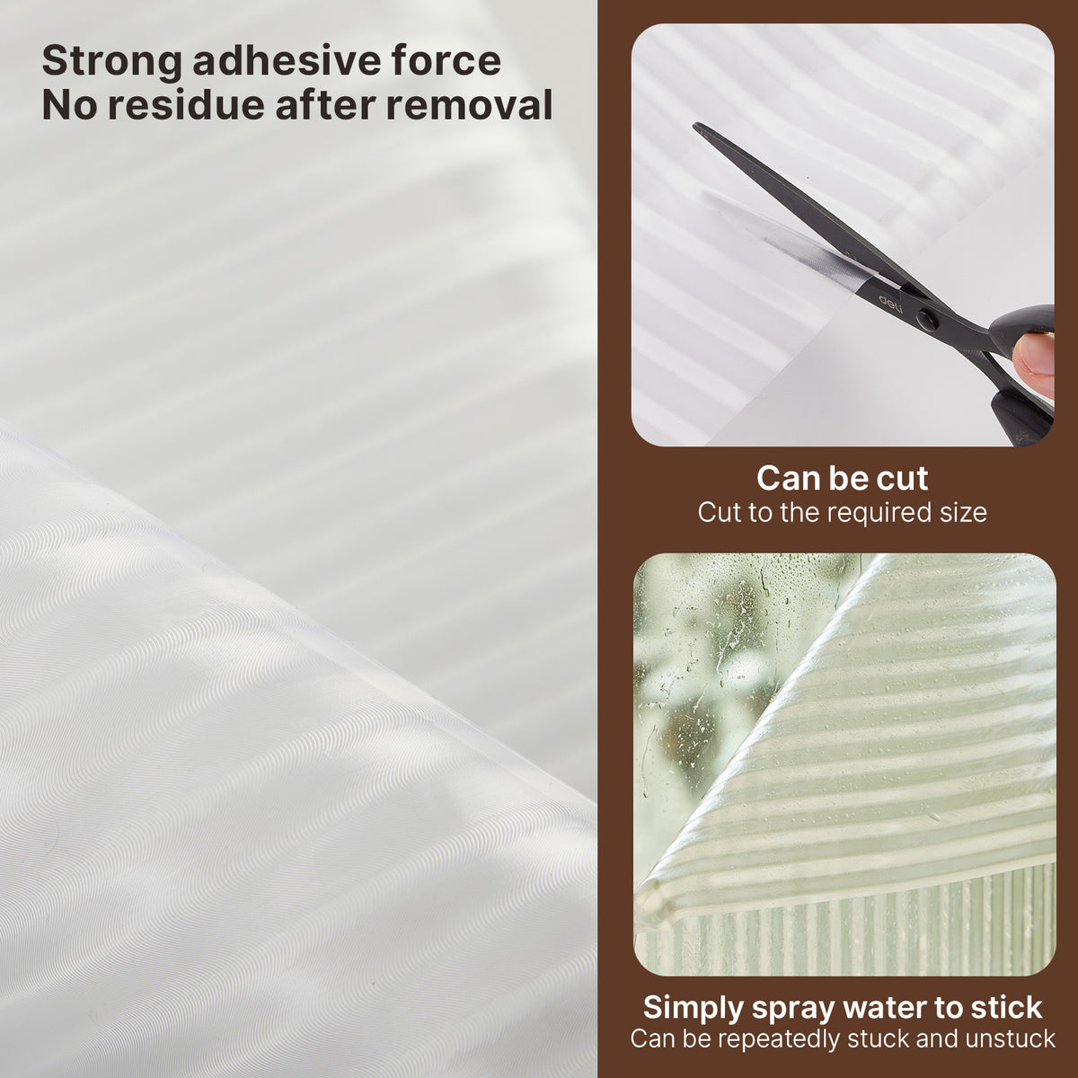 Reeded Glass Static Cling Privacy Window Film - 50 cm × 5 m