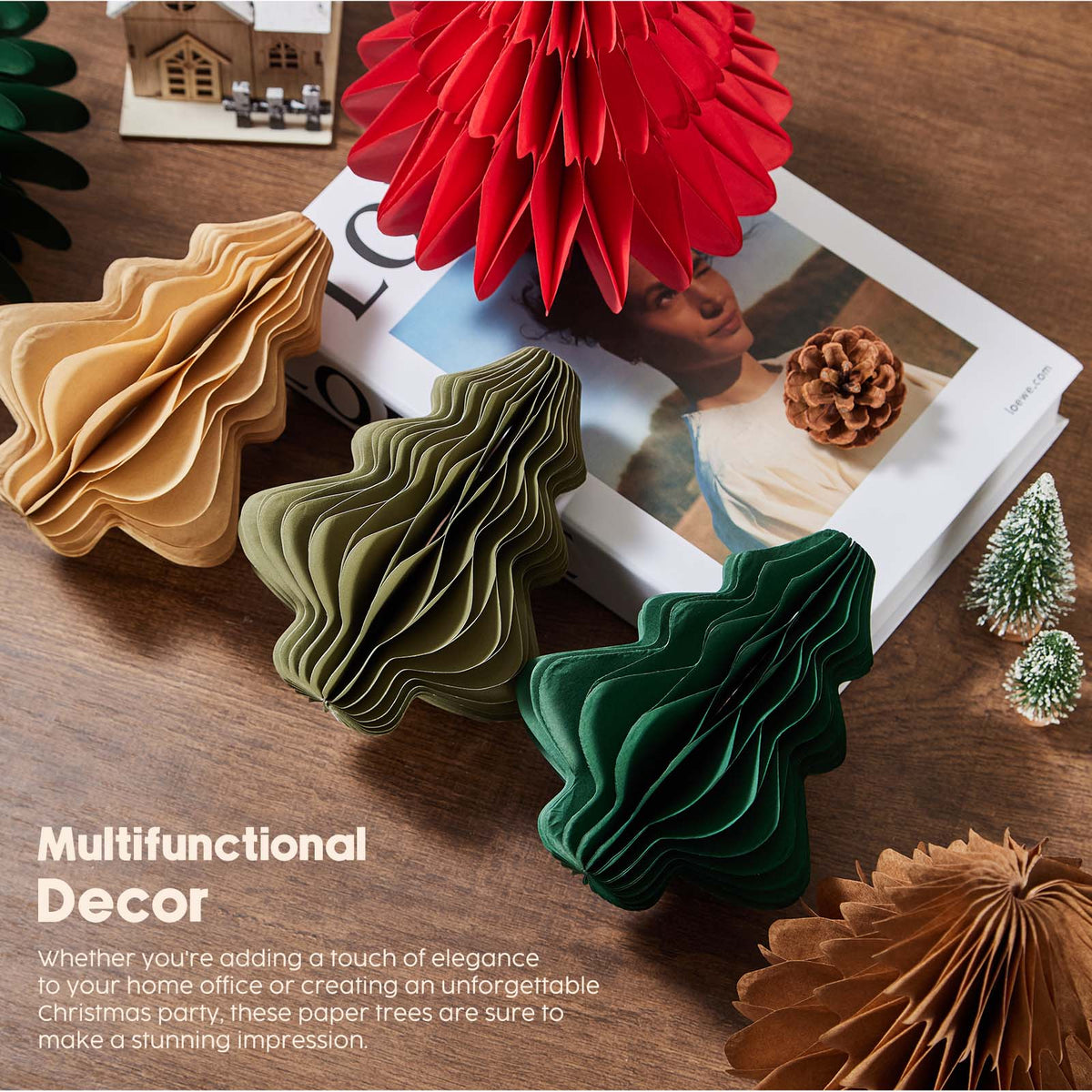 3D Honeycomb Paper Christmas Trees - 6 Pack