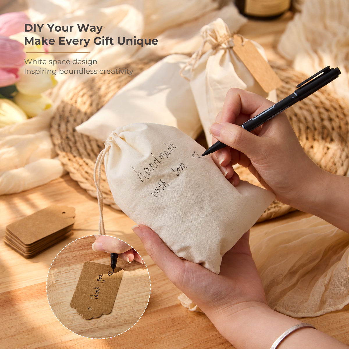 Cotton Drawstring Gift Bags 13 x 18 cm - 50 Pack