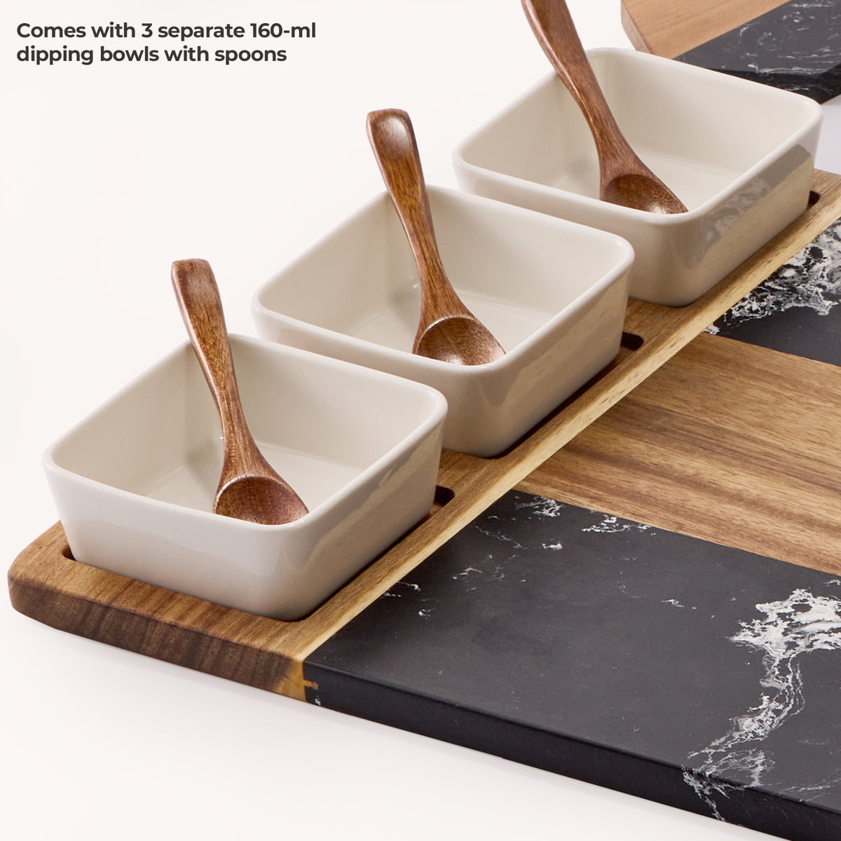 Acacia Wood & Black Marble Charcuterie Board Set