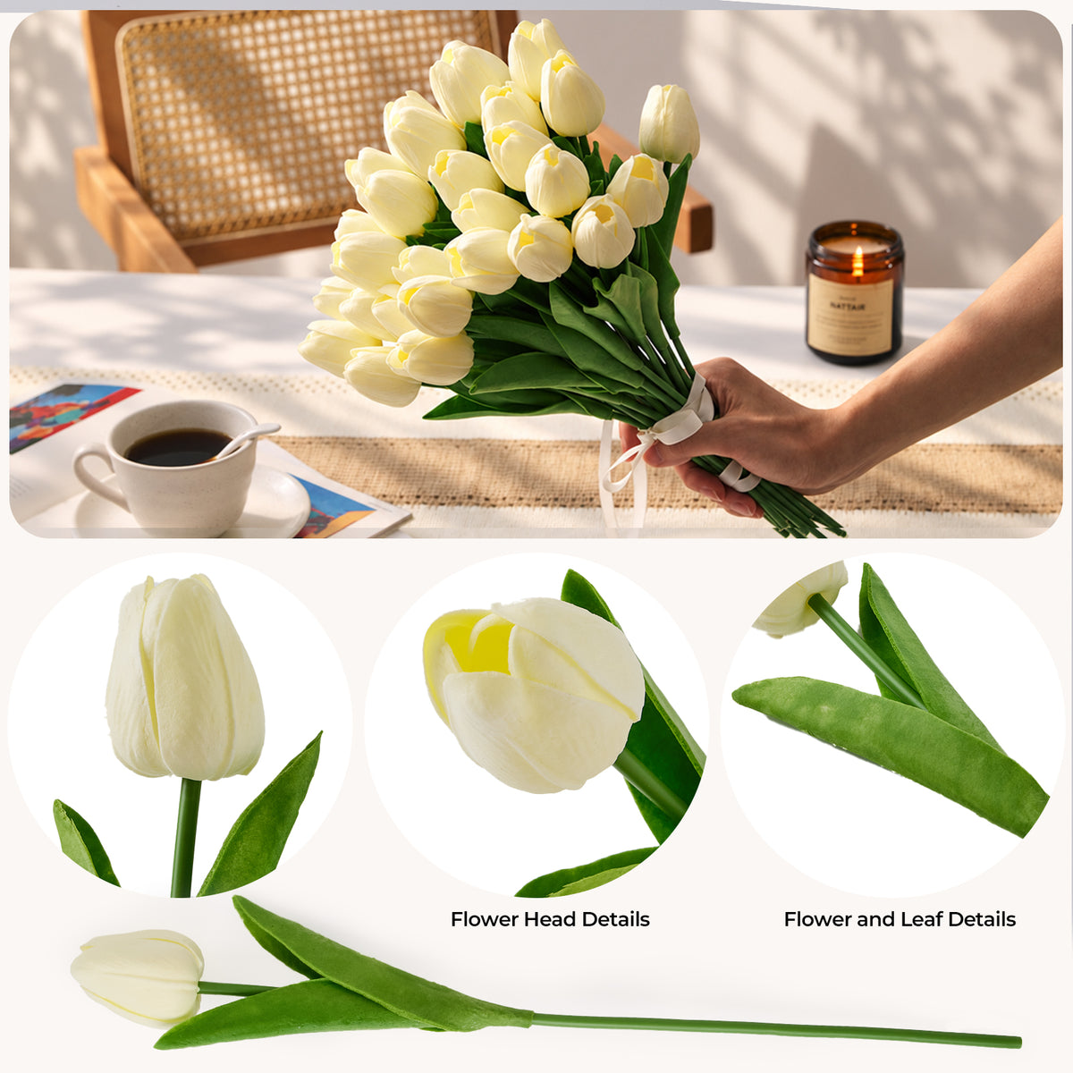 Artificial Tulips - Pastel Yellow, 30 Stems