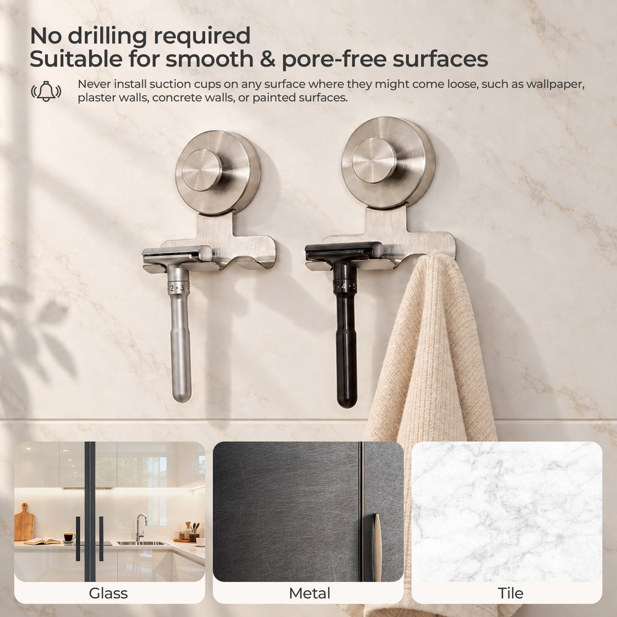 Suction Razor Holder - Silver - 2 Pack