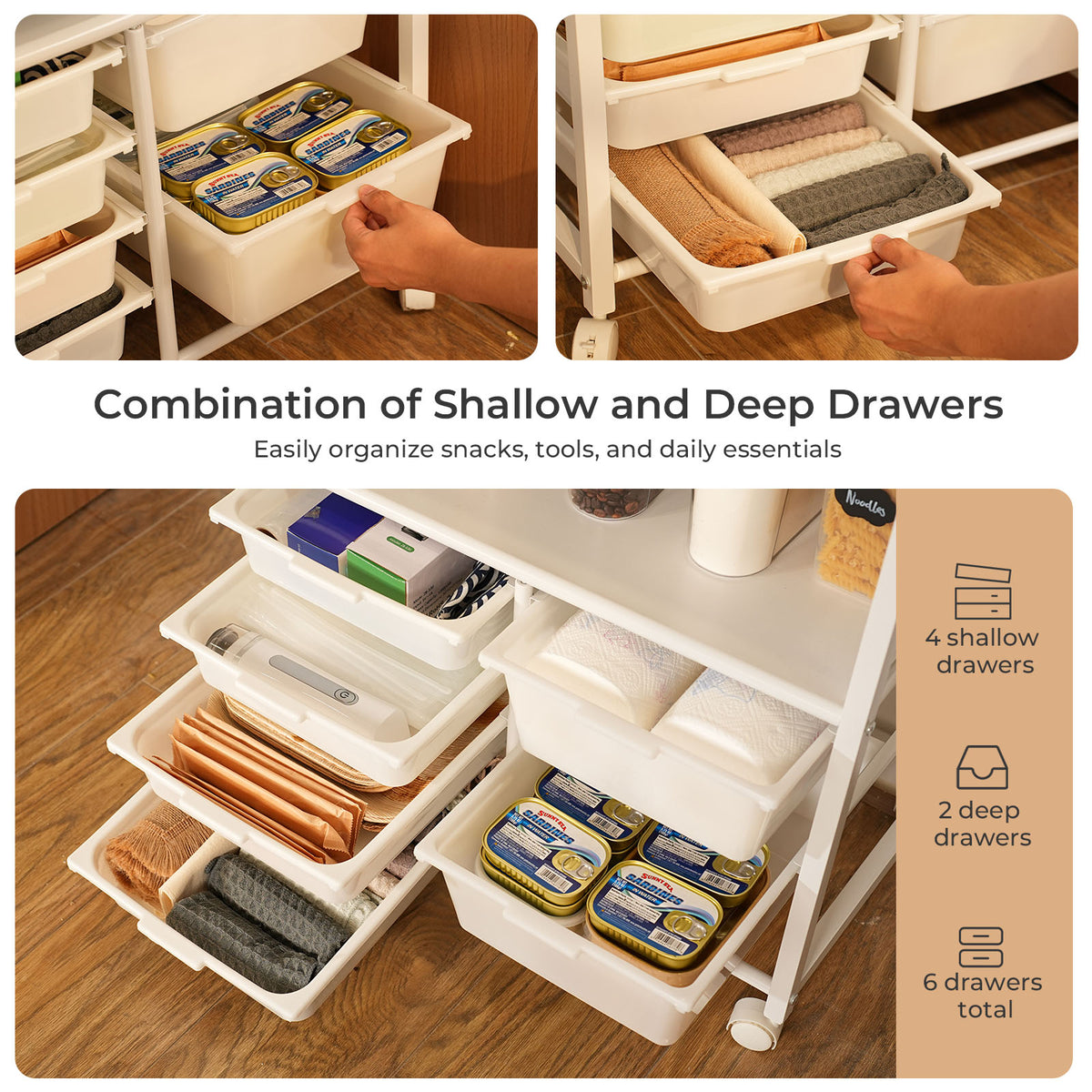 Extendable Kitchen Storage Cart with 6 Drawers