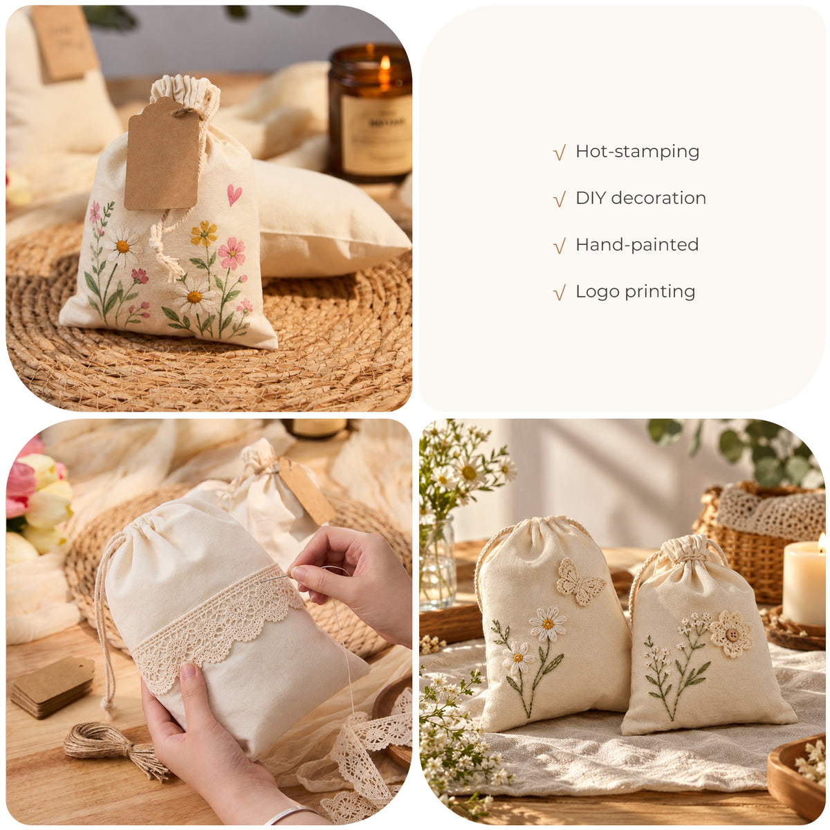 Cotton Drawstring Gift Bags 13 x 18 cm - 50 Pack