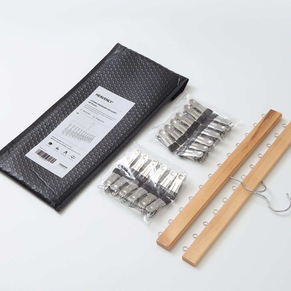Wooden Multi-Pant Hangers with Anti-Slip Clips - 2 Pack