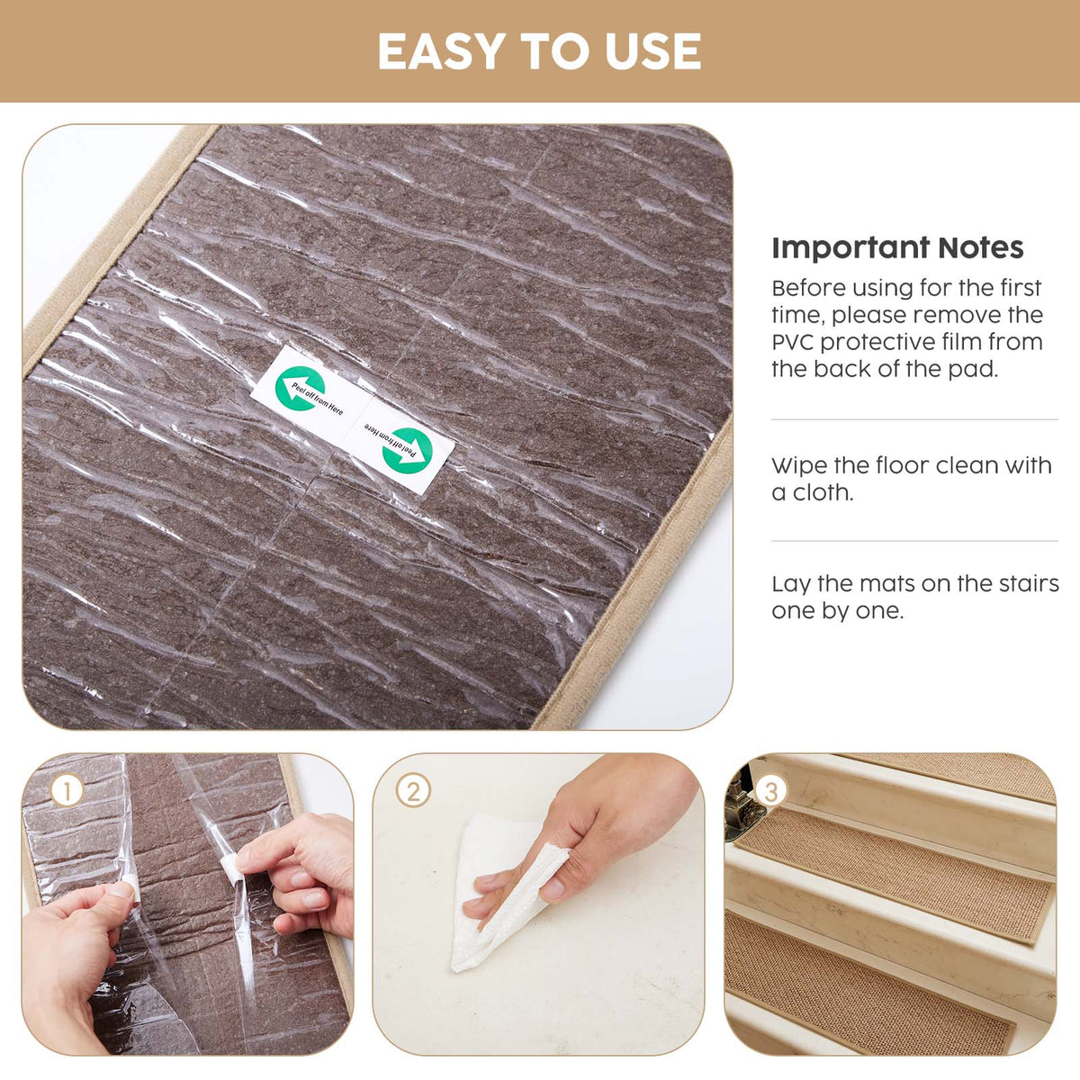 Peel-and-Stick Stair Carpet Treads