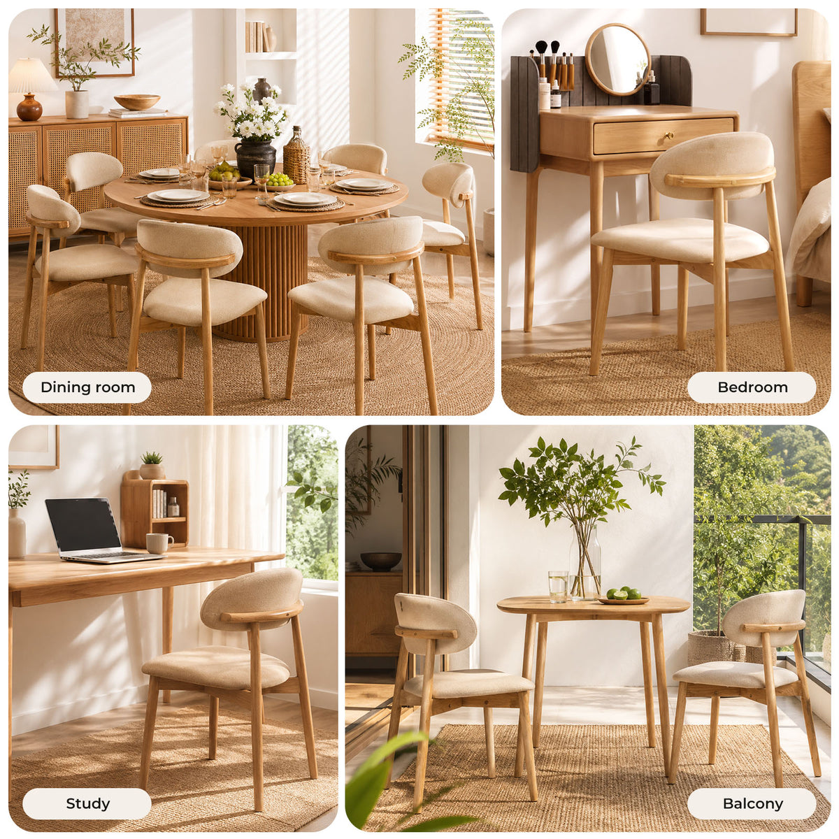 Solid Wood Linen Dining Chair Set