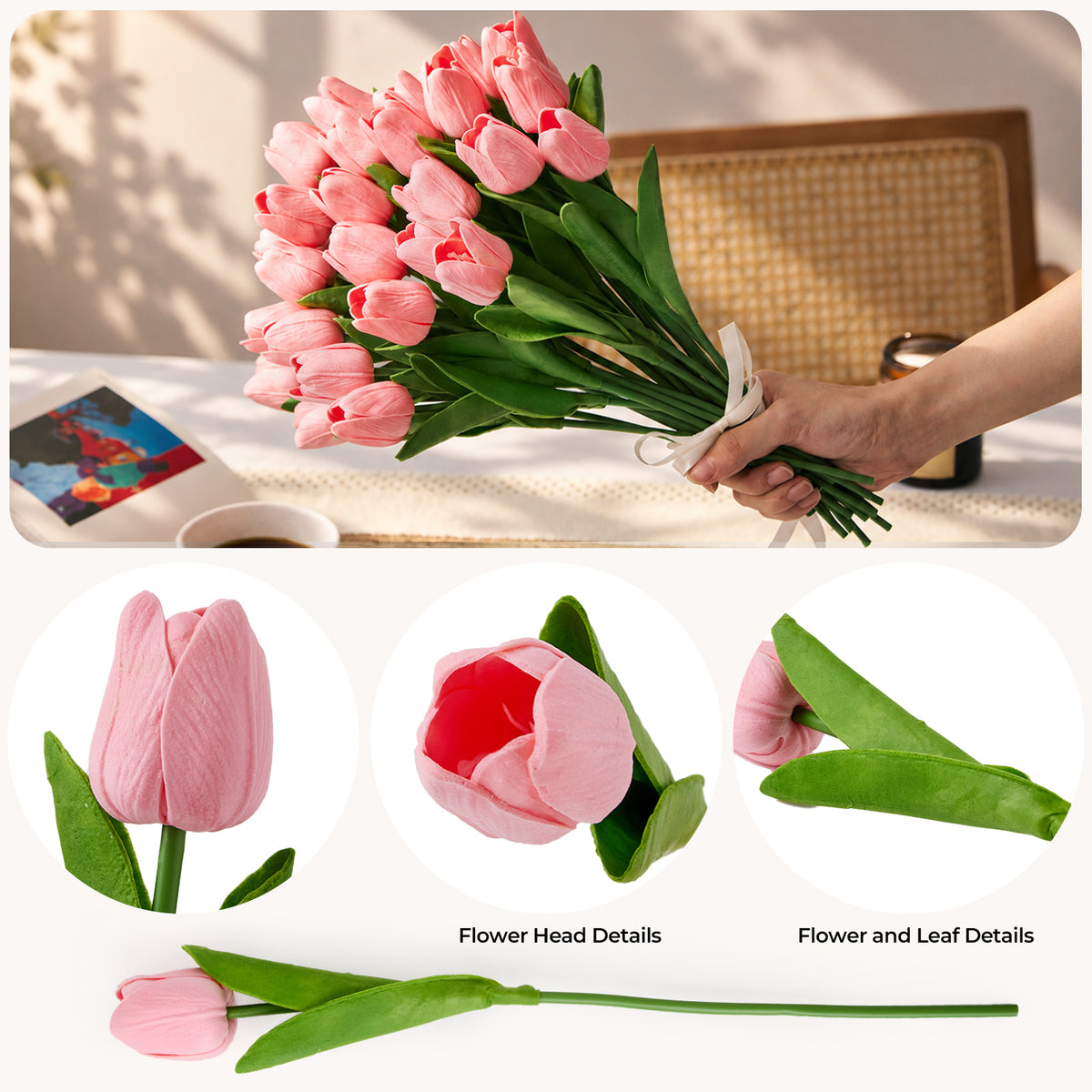 Artificial Tulips - Pink, 30 Stems