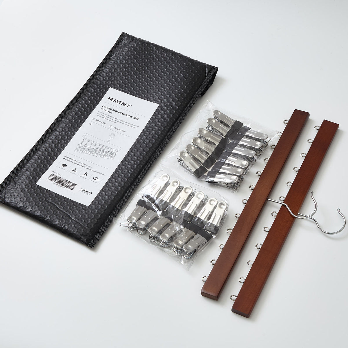 Wooden Multi-Pant Hangers with Anti-Slip Clips - 2 Pack