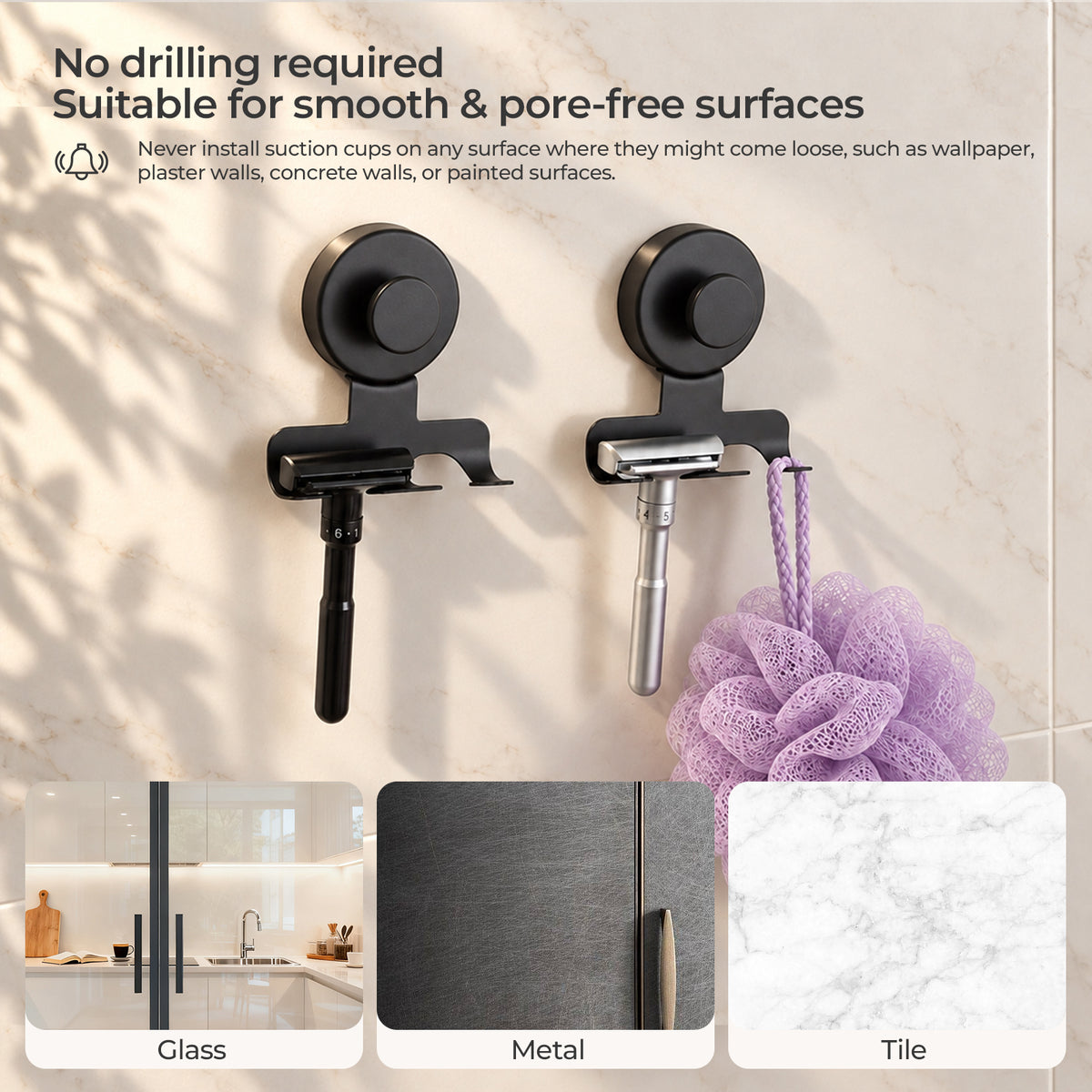 Suction Razor Holder - Black - 2 Pack