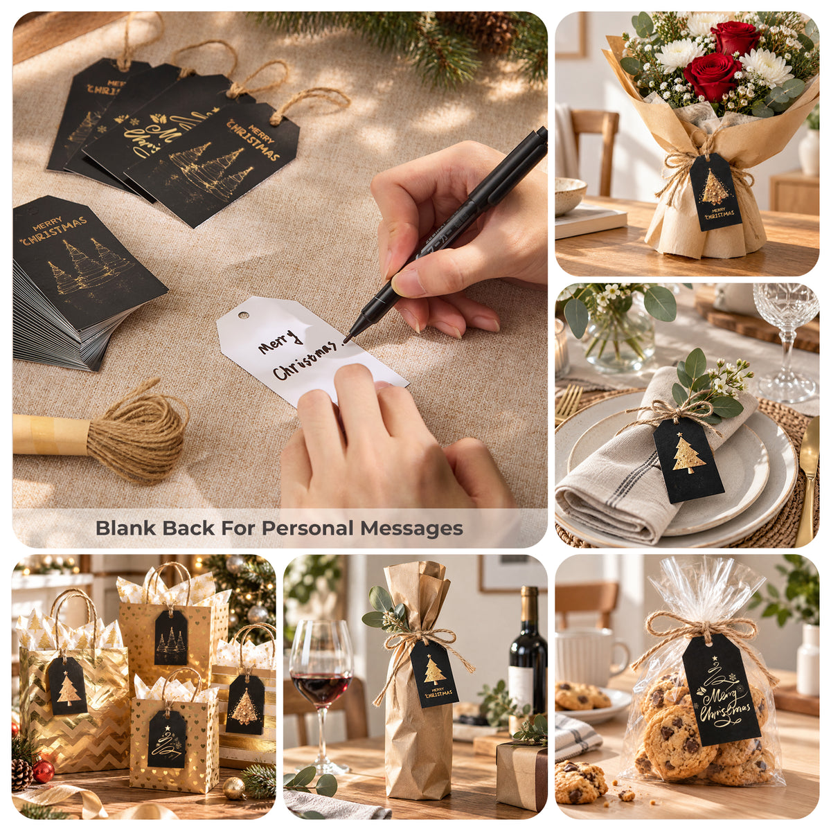 Black & Gold Christmas Gift Tags – 48 Pack