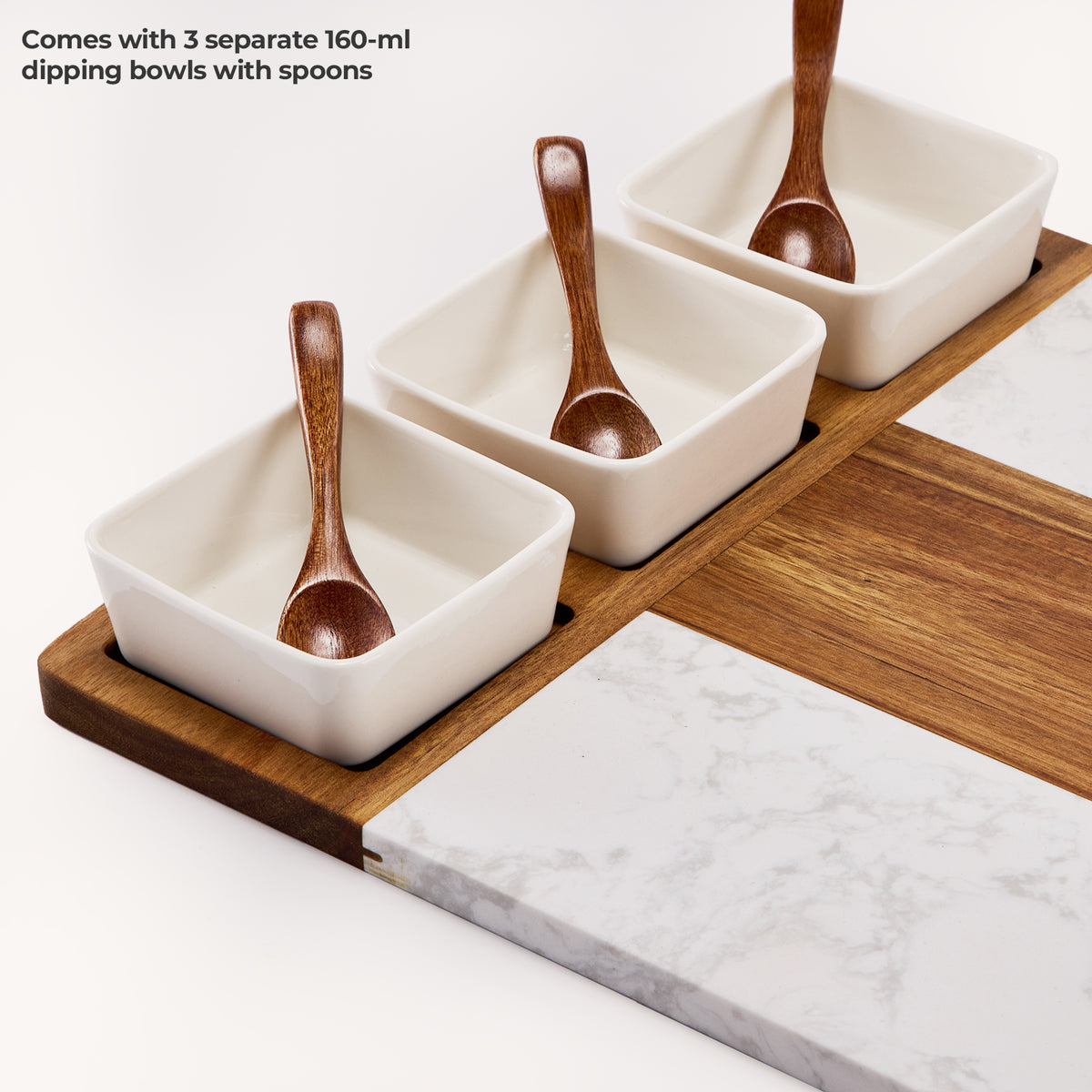 Acacia Wood & White Marble Charcuterie Board Set