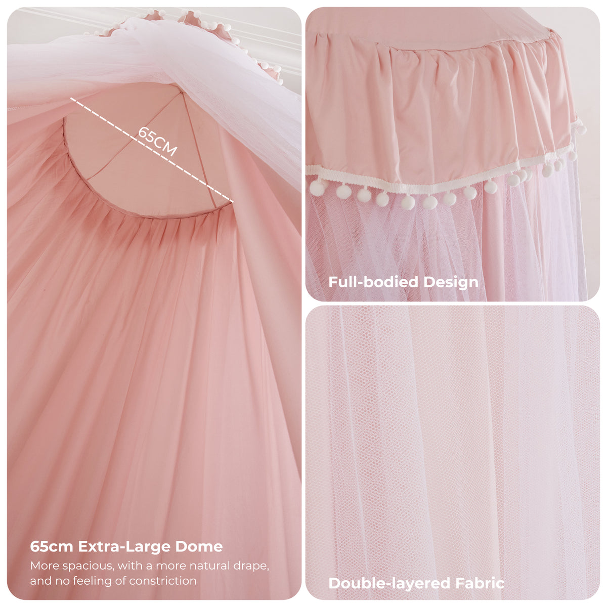 Pink Kids Double-Layer Bed Canopy Mosquito Net