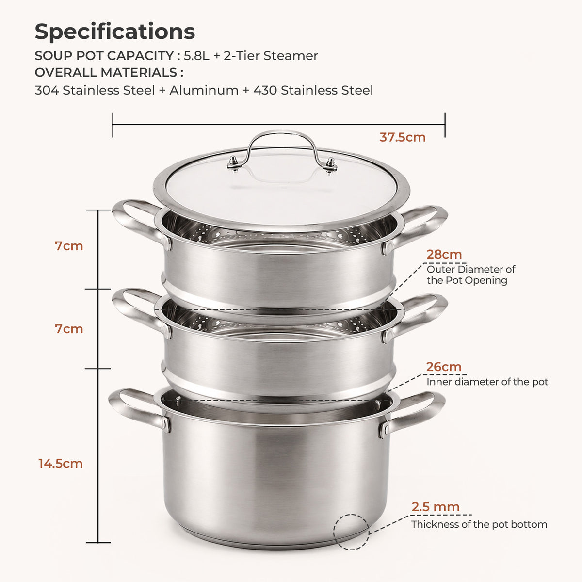 2-in-1 Stainless Steel Steamer & Soup Pot