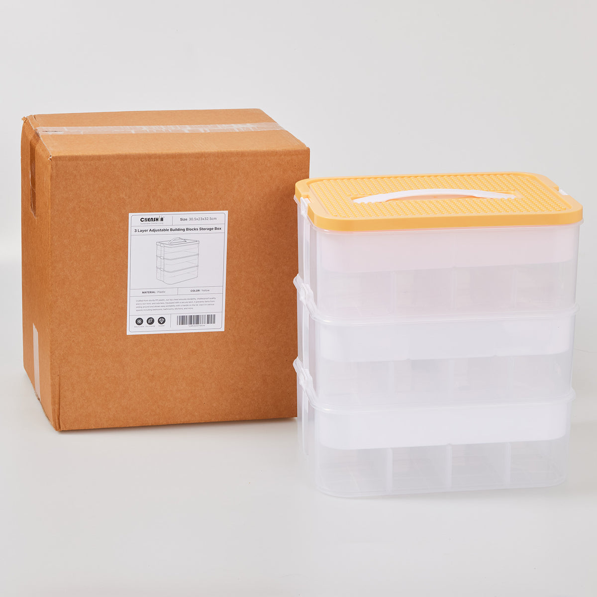 3-Tier Building Block Storage Box with Baseplate Lid