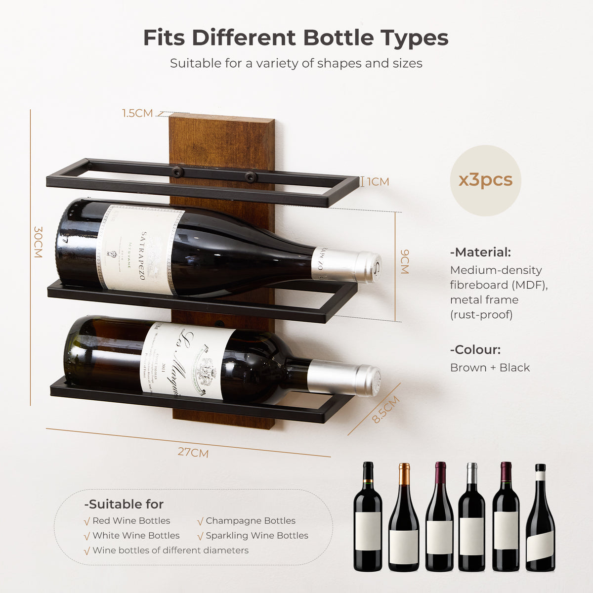 Wall-Mounted Wine Rack Combo