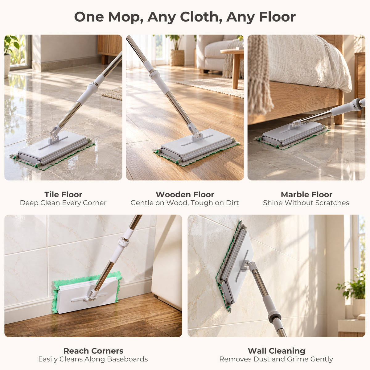 Snap-Grip Flat Mop - Zero-Touch Cloth Release