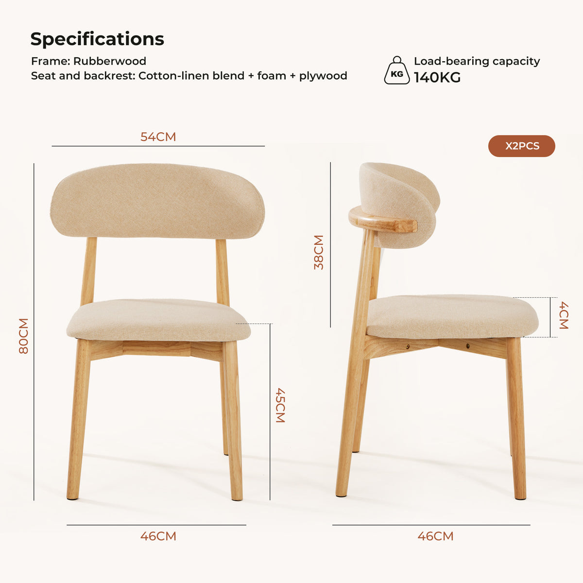 Solid Wood Linen Dining Chair Set
